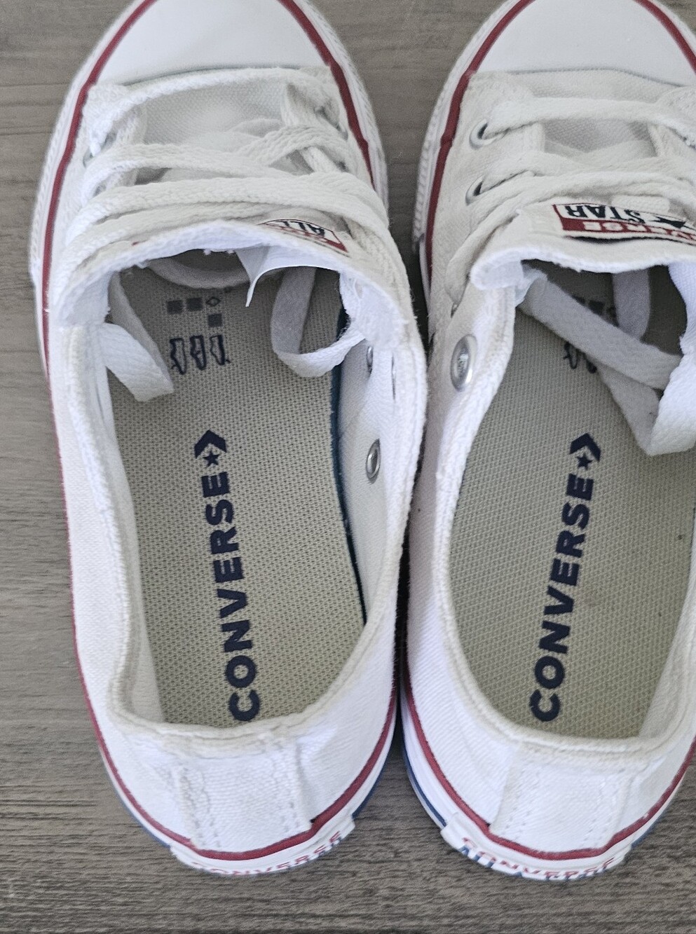Converse All Star Kids White Canvas Sneakers with Red Trim Girl Boy Size 12 - Picture 7 of 10